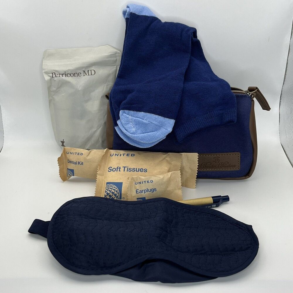 United Airlines Brooks Brothers Amenity Kit Perricone MD Blue Travel Pouch